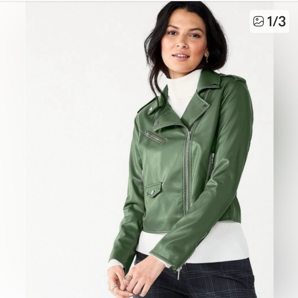 Nine West Sage Vegan Leather Medium Moto Jacket